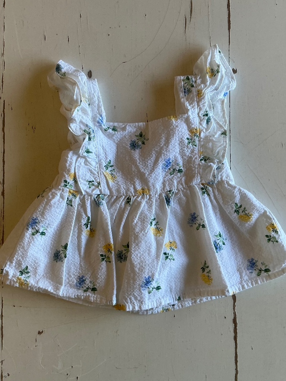 Janie and Jack Dress Baby Girl 6-12 Month White Floral Seersucker Ruffle Sleeve